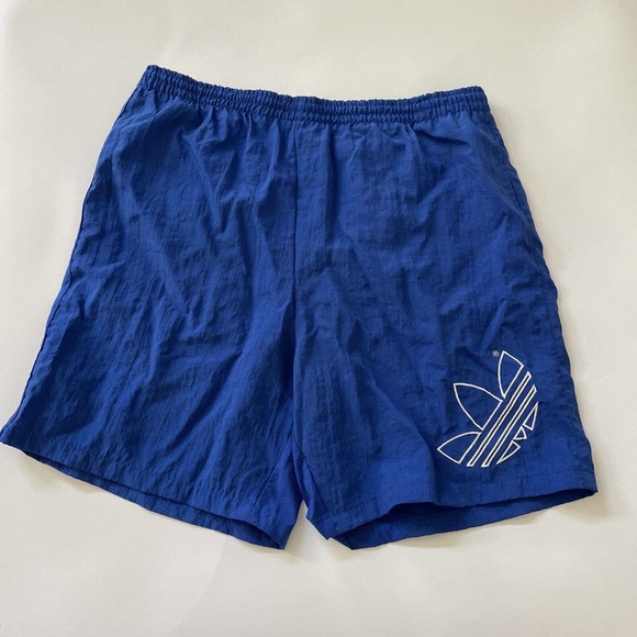 Vintage Adidas Swim Trunks Y2K Trefoil Logo Lined Board Shorts Blue 3 Stripe 90s - Picture 1 of 11